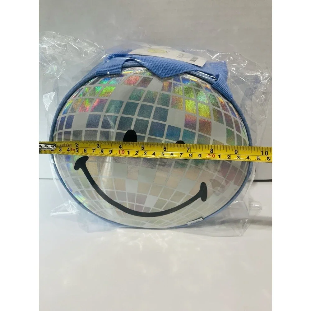 Yoobi Smiley Face Disco Ball Lunch Box Holographic Shiny Lunch Snack Tote Bag